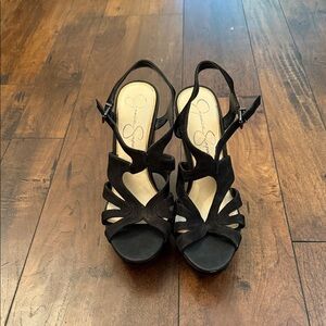 Jessica Simpson Black Cutout Peep-Toe Slingback Heels
